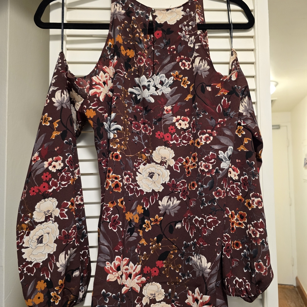 Zara Floral Print Cold Shoulder Top